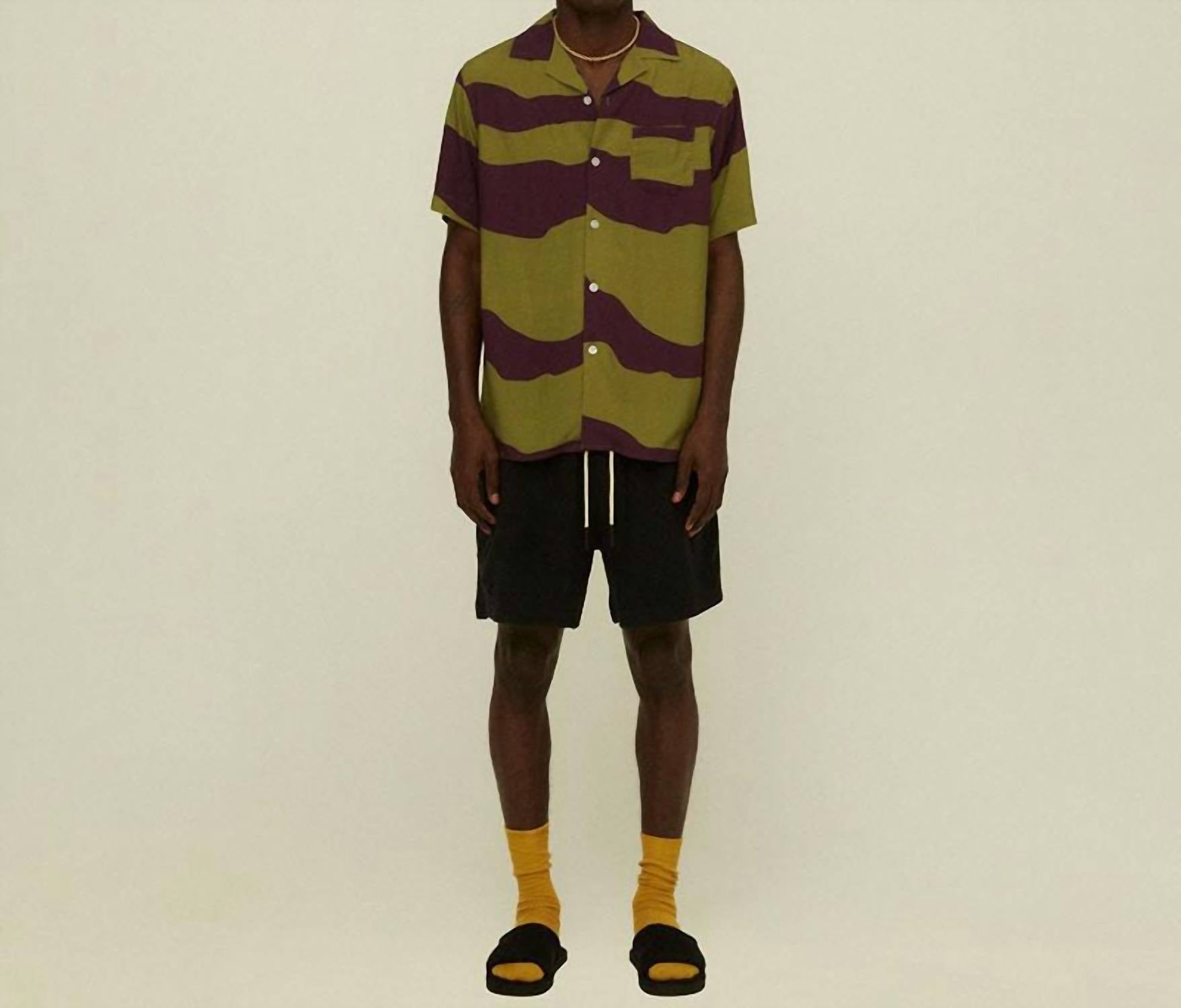 OAS Dusky Dune Short Sleeve Shirt in green purple - men's shirt