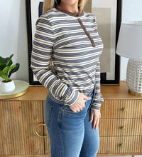 Wishlist - Half Button-down Striped Long Sleeve Top