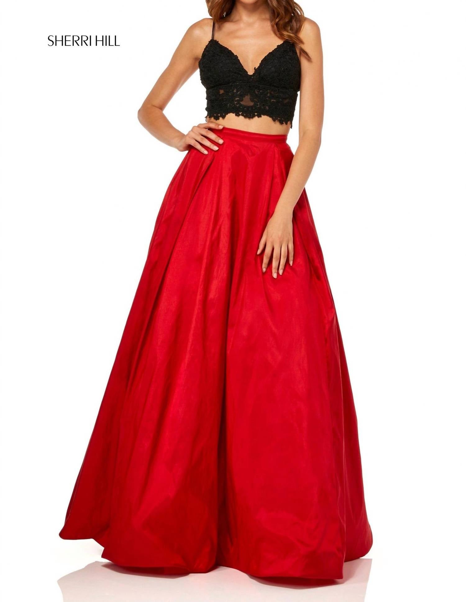 Sherri Hill Spaghetti Strap 2 Piece Prom Dress in black red - women's dress