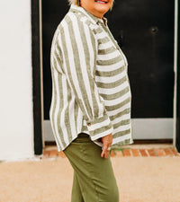 Multiples - Stripe Button Front Turn Up Cuff Hi-low Shirt
