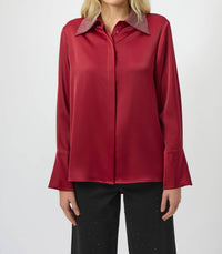 Joseph Ribkoff - Satin Button Front Blouse with Embellished Collar