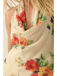 Promesa - Floral Chiffon Cowl Neck Halter Top