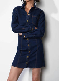 GREYLIN Calista Button Up Denim Dress in blue - women's dress - alternate view