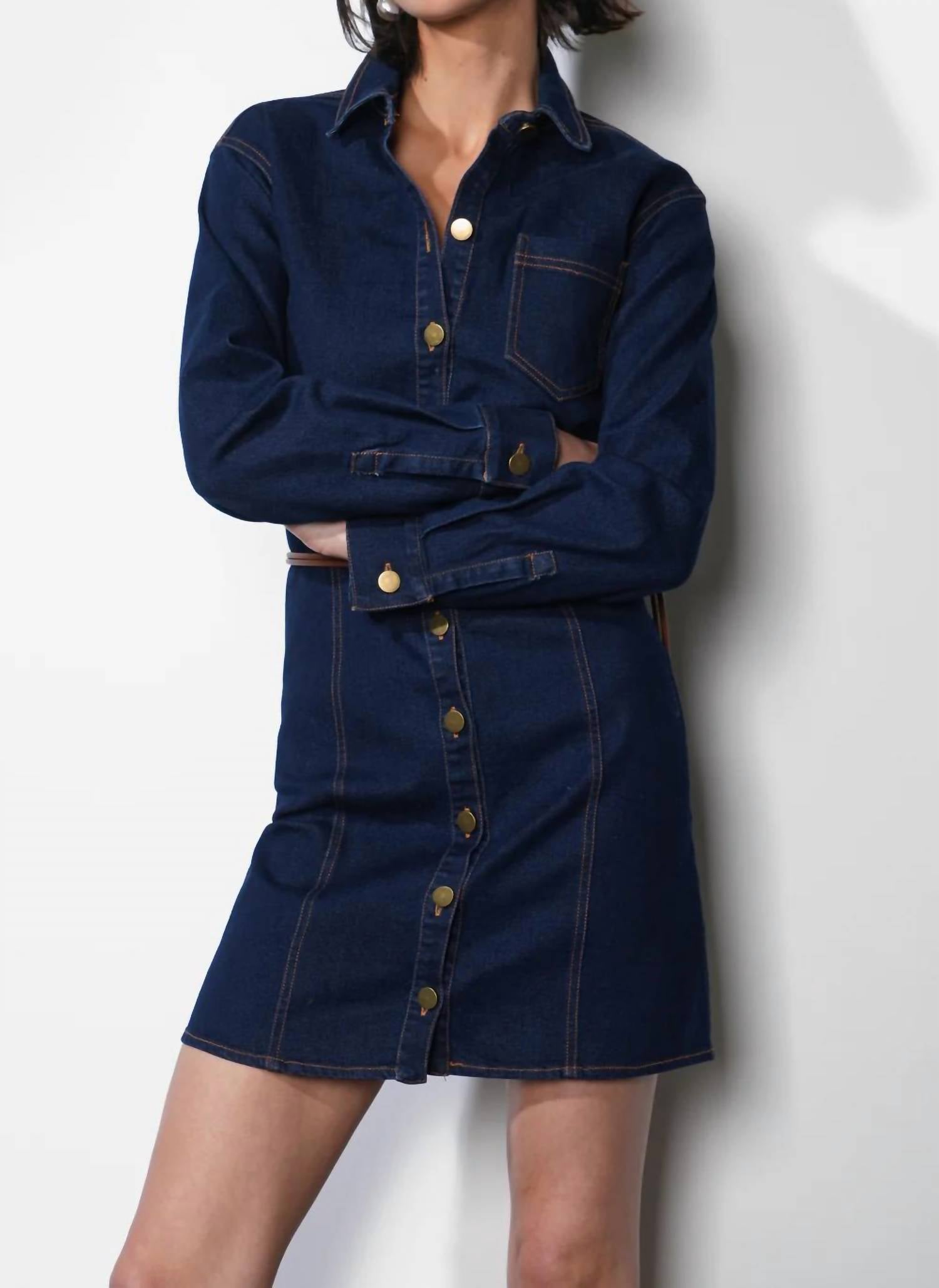 GREYLIN Calista Button Up Denim Dress in blue - women's dress - alternate view