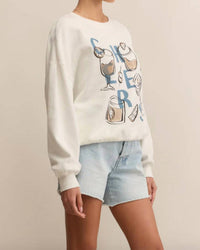 Z Supply Cheers Sunday Long Sleeve Sweatshirt in sea salt - women's top - alternate view