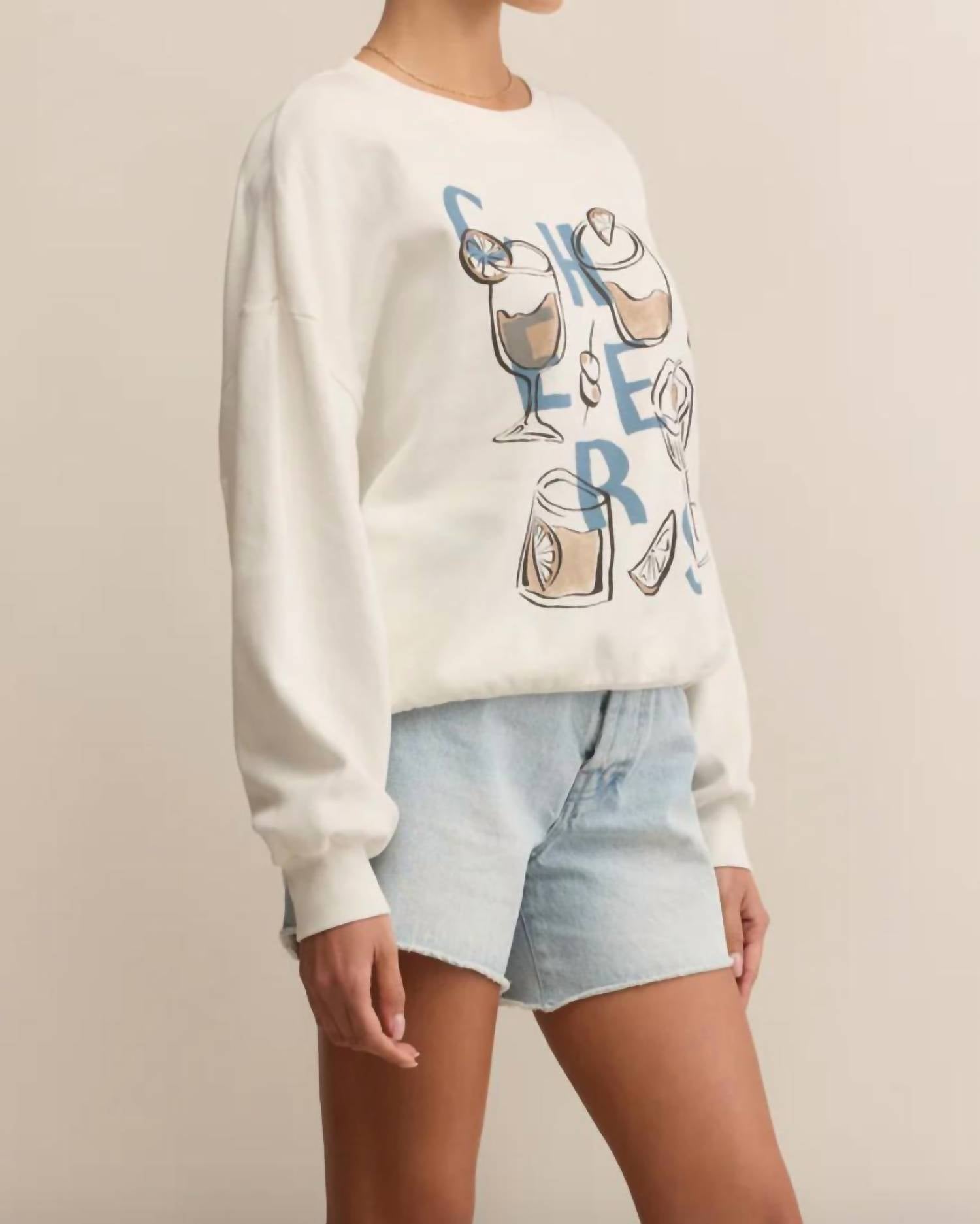 Z Supply Cheers Sunday Long Sleeve Sweatshirt in sea salt - women's top - alternate view