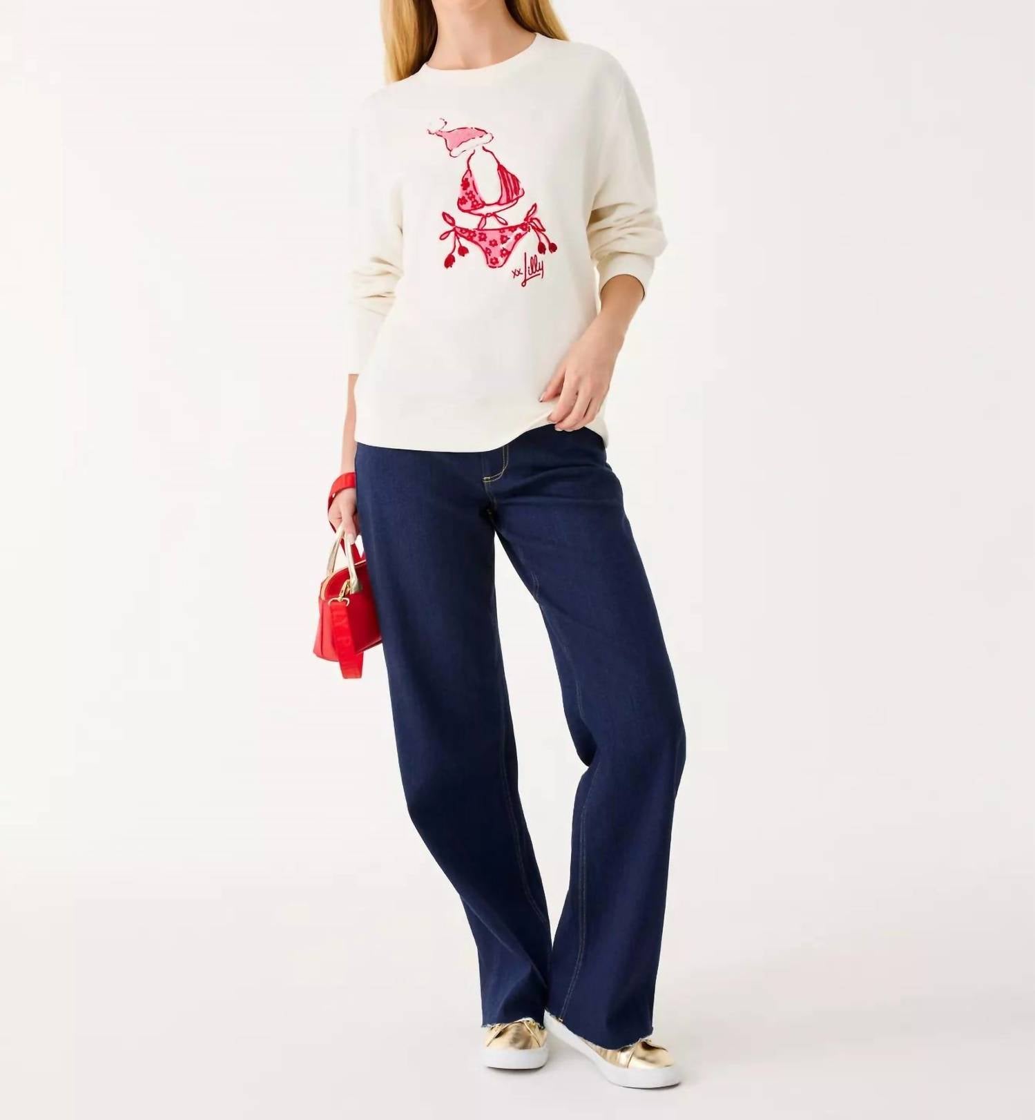 Lilly Pulitzer Ballad Cotton Sweatshirt in coconut festive frocks embellishement - women's top - alternate view