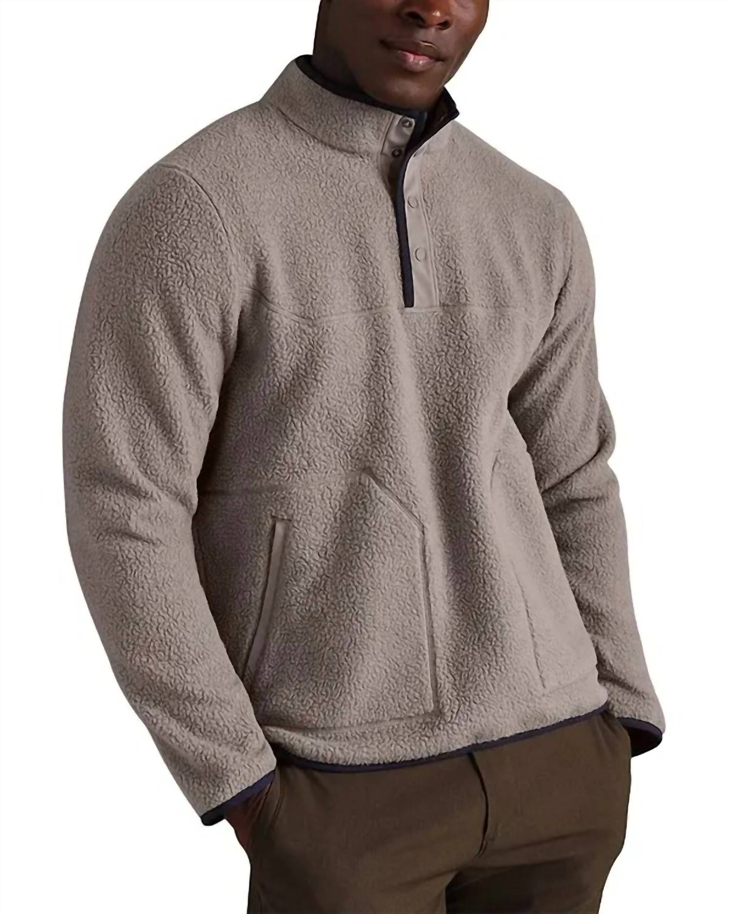 RHONE Fairbanks Fleece Pullover Sweater in foggy taupe - men's sweater