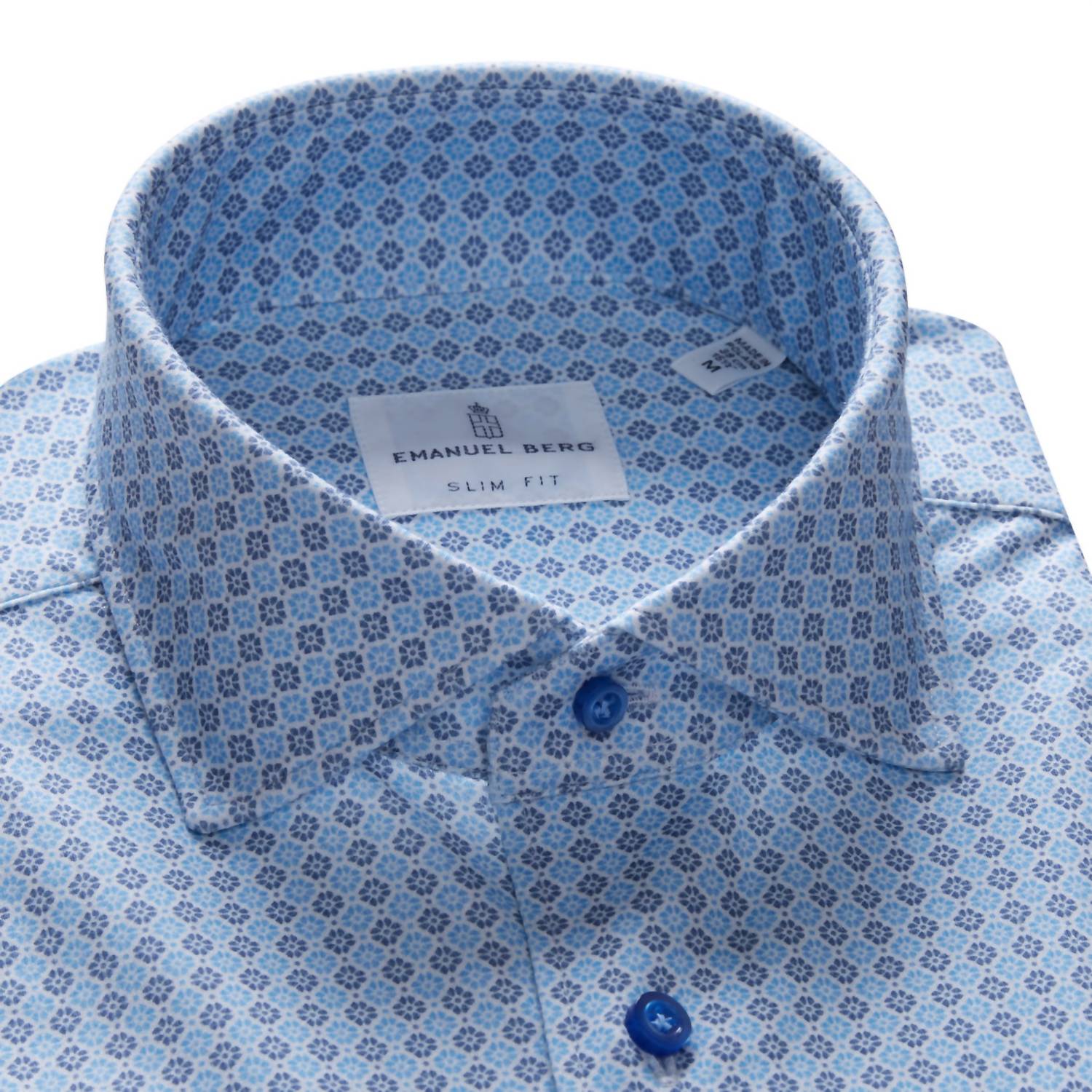 Emanuel Berg Men's Albini 4-flex Stretch Sport Shirt in blue - men's shirt - detail view