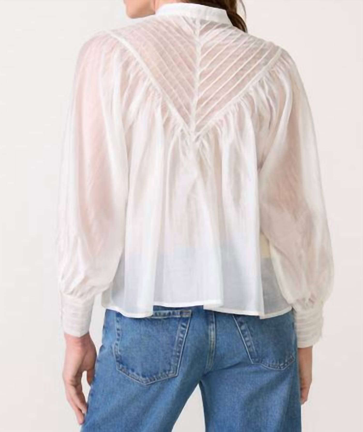 THE SHIRT Shiv Ruffled Shirt in white 1 - women's long sleeve top - detail view