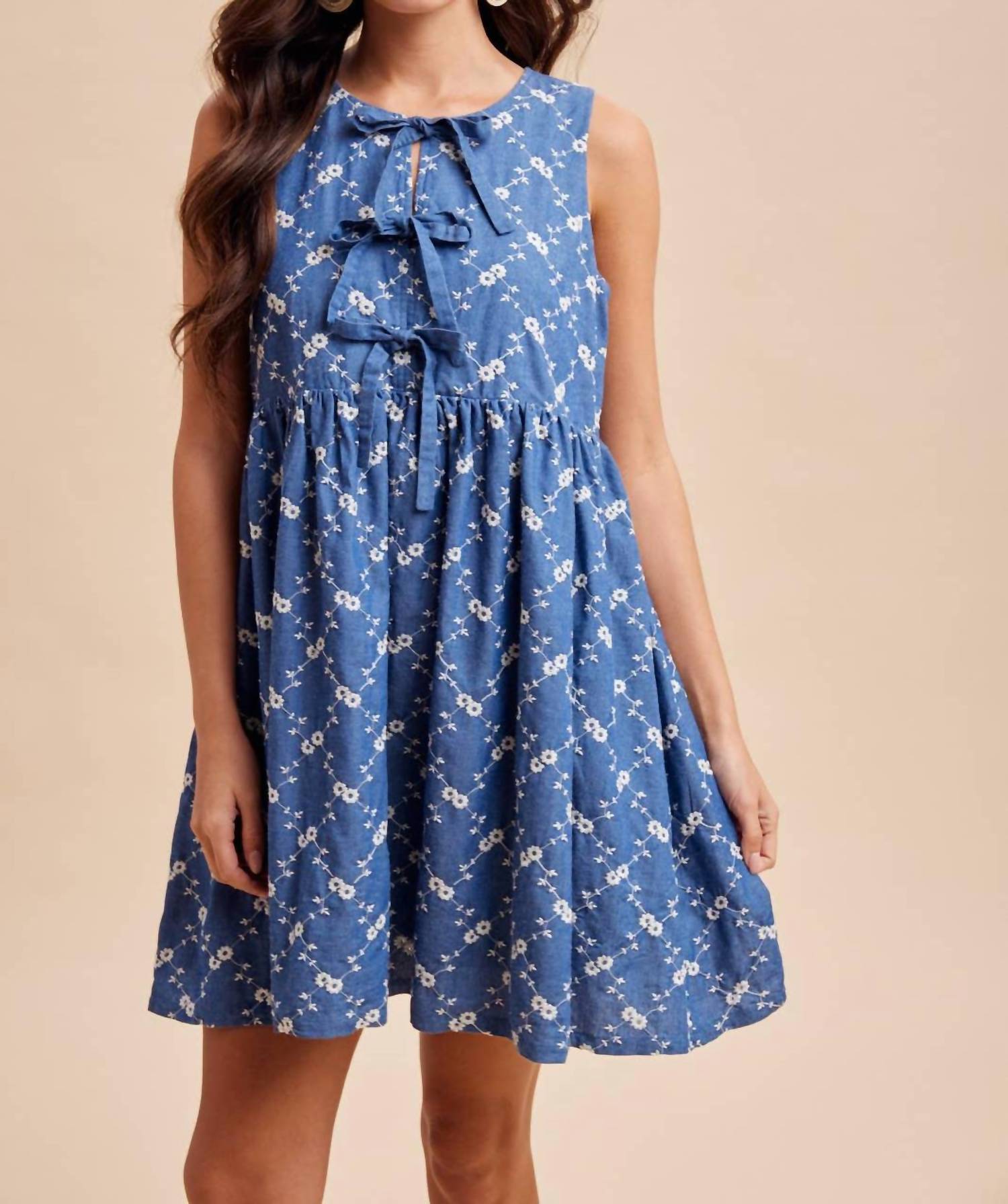In-Loom - Embroidered Bow Mini Dress