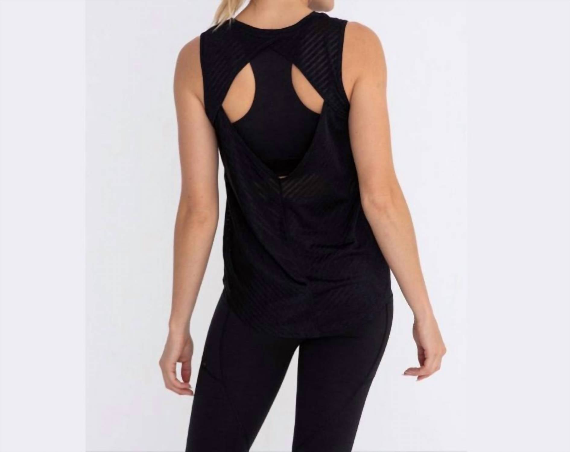 Mono B - Women's Striped Mesh Active Tank Top