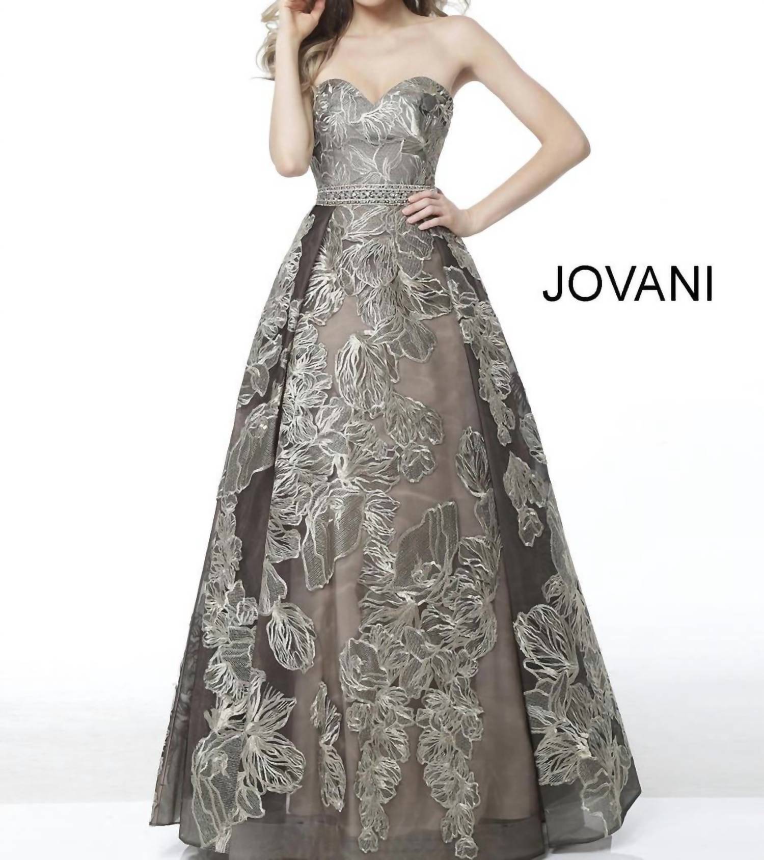 Jovani - Pleated Strapless Evening A Line Dress