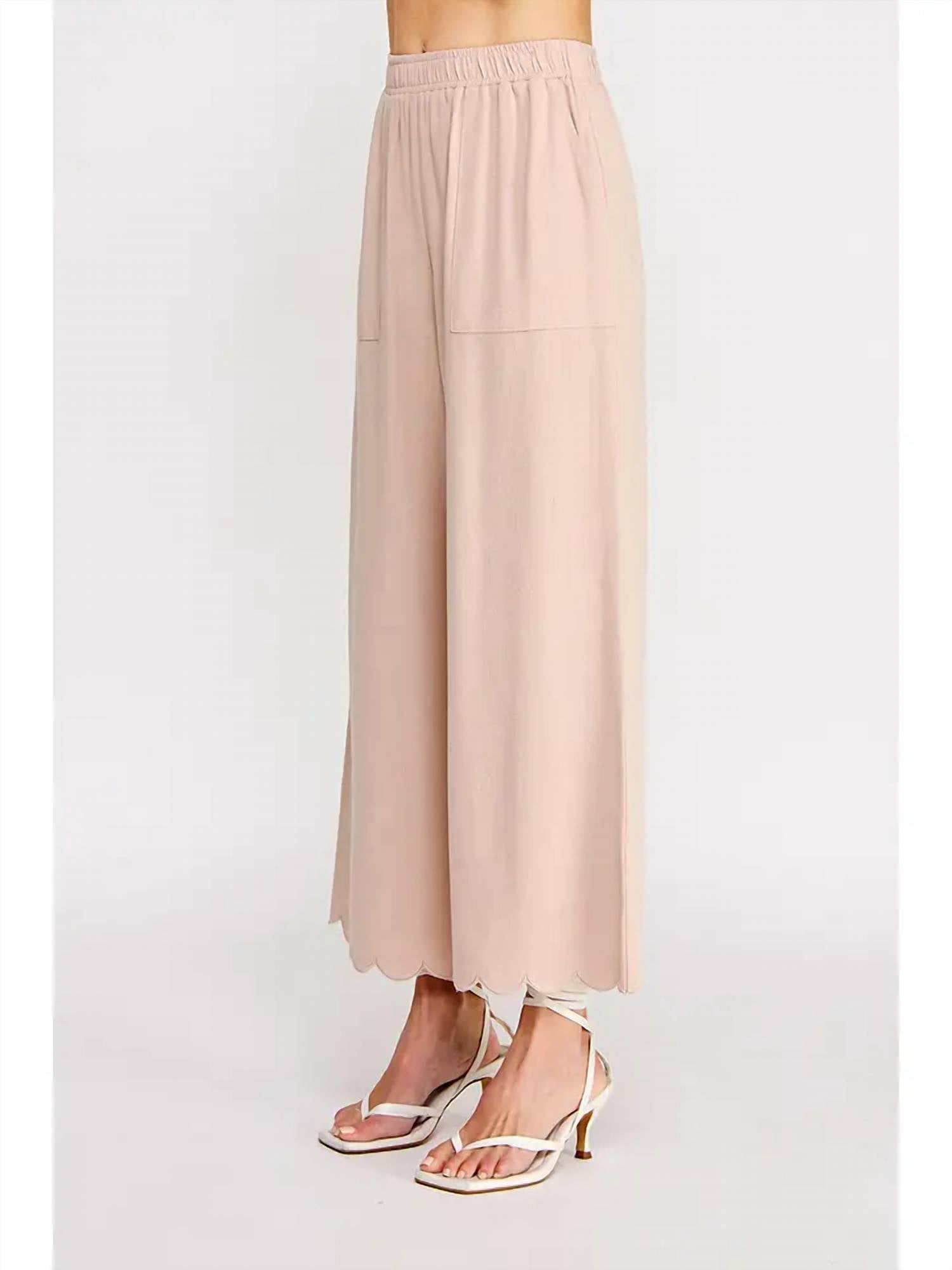 Allie Rose - Soft Linen Blend Scallop Hem Elastic Waist Pant