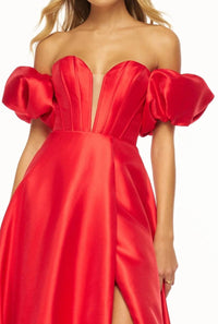 Sherri Hill Strapless Mikado Ball A-line Dress in red - women's dress - detail view