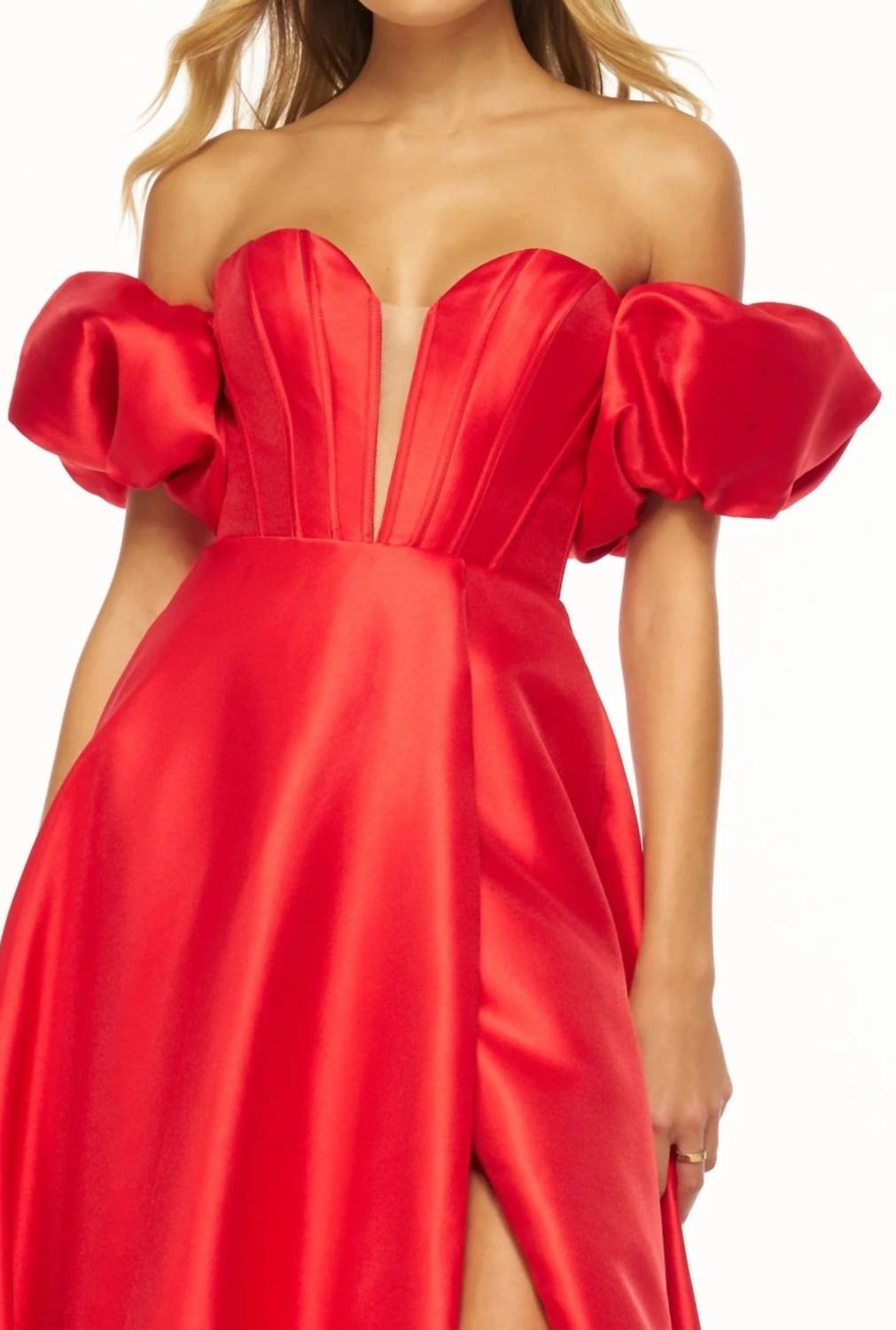 Sherri Hill Strapless Mikado Ball A-line Dress in red - women's dress - detail view