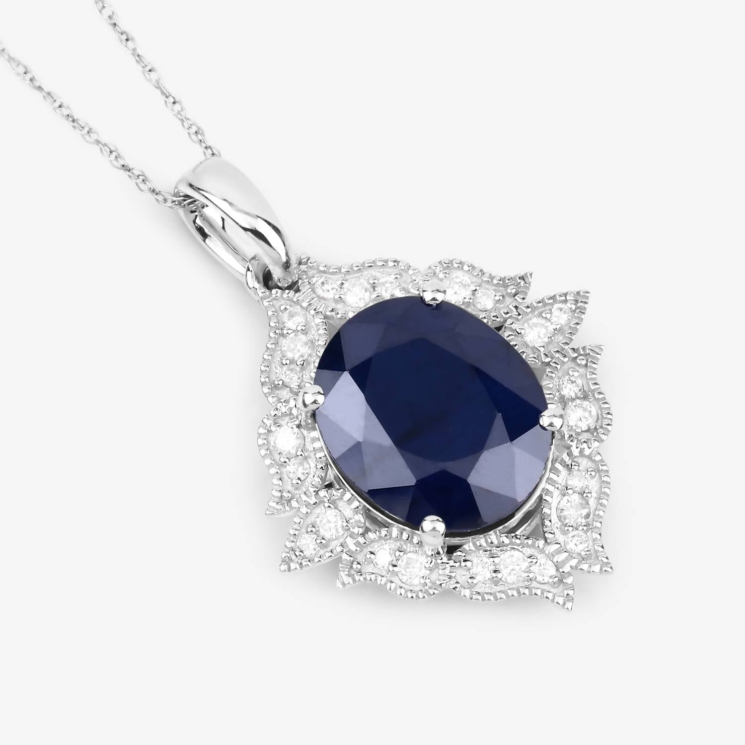 Diana M Jewels - Women's Oval Natural Blue Sapphire Pendant Necklace (6.44 Ct) - Elegant
