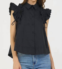 Stellah - Ruffle Shoulder Button Shirt