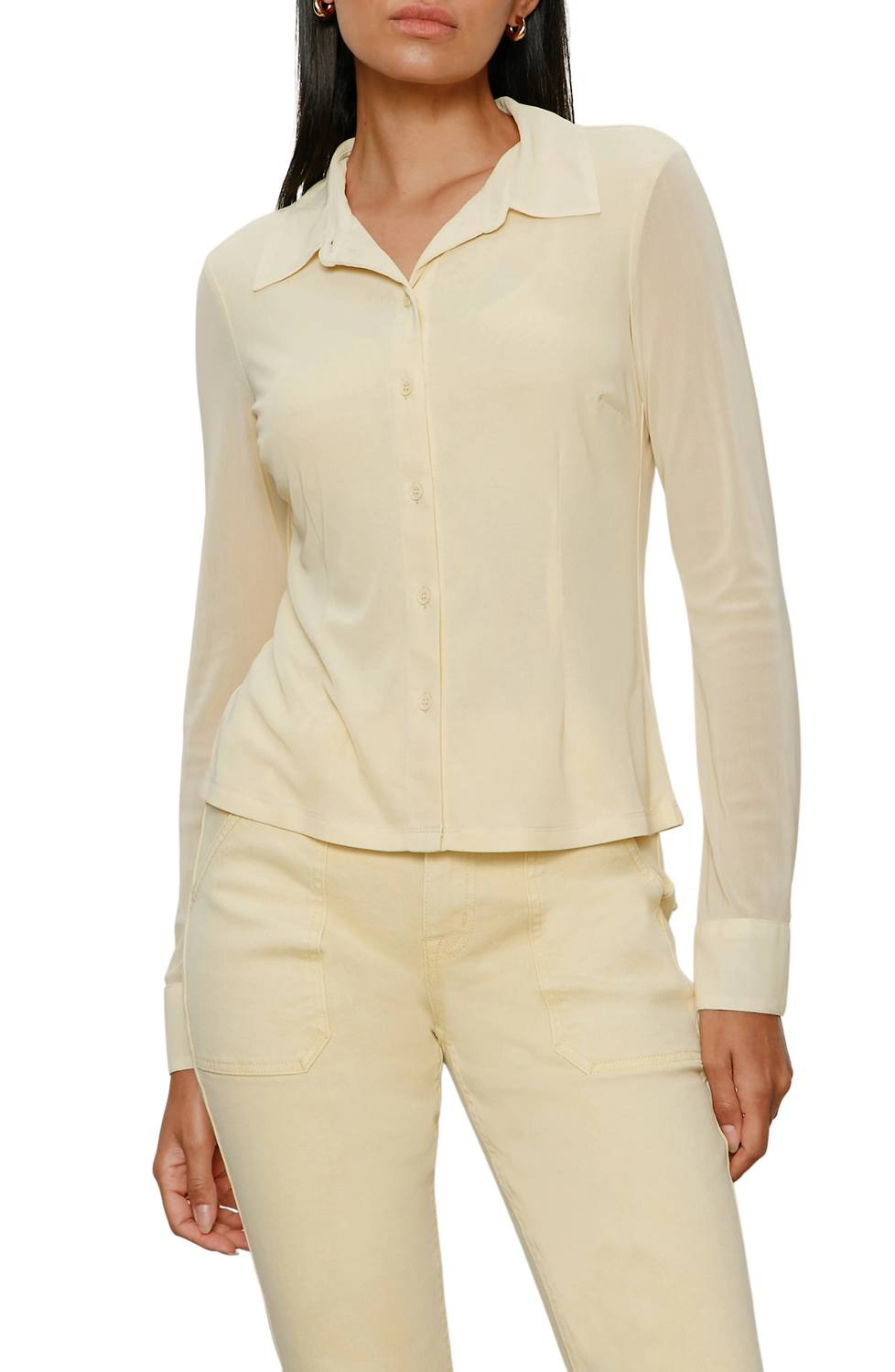 Sanctuary - Fitted Mesh Button Down Top