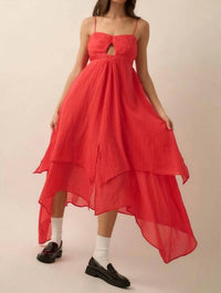 Promesa - Pleated Keyhole Bodice Layered Gauze Maxi Dress