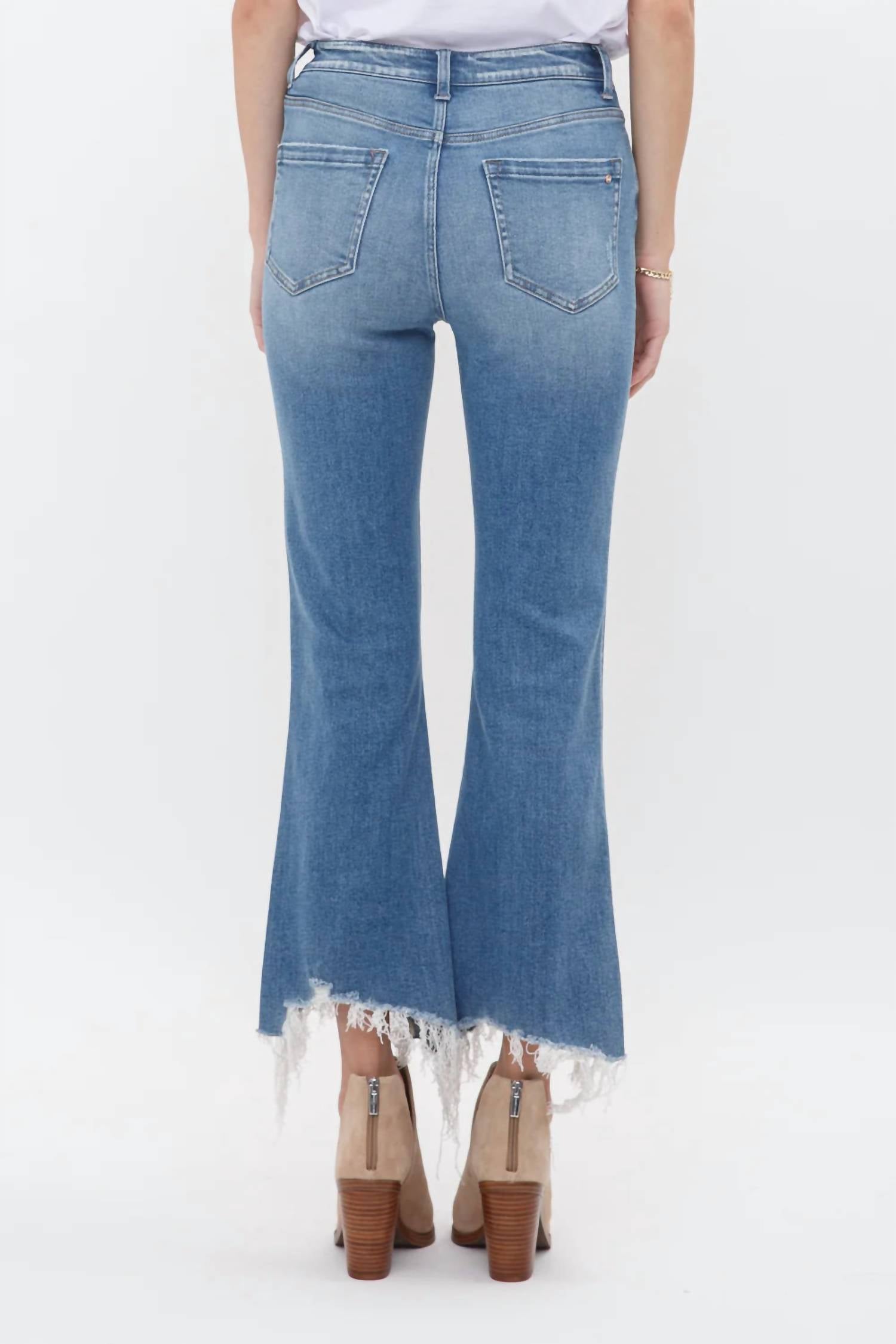 Mica Denim - High Rise Crop Flare Uneven Hem Jean