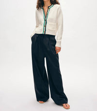 White + Warren - Women's Lofty Cotton Crochet Trim Cardigan