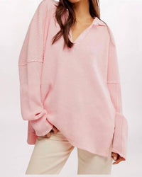 Free People Travis Polo Top in pale rosette - women's long sleeve top