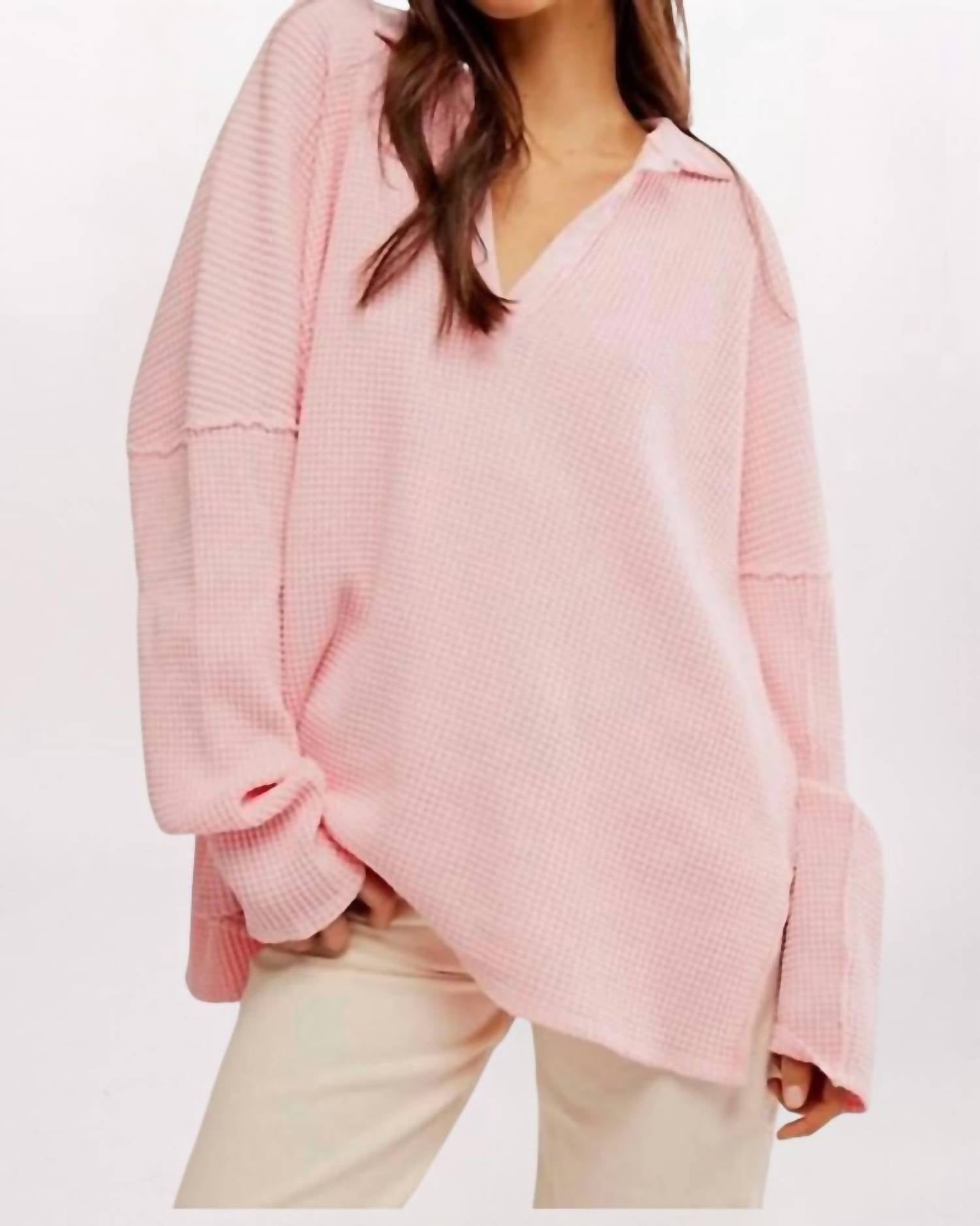 Free People Travis Polo Top in pale rosette - women's long sleeve top