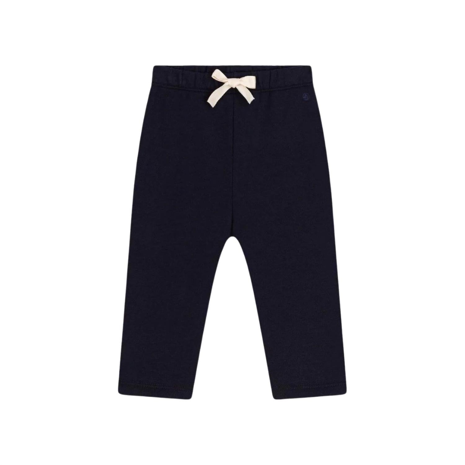 Petit Bateau Fleece Waistband Sweatpants in navy - kids' joggers - detail view