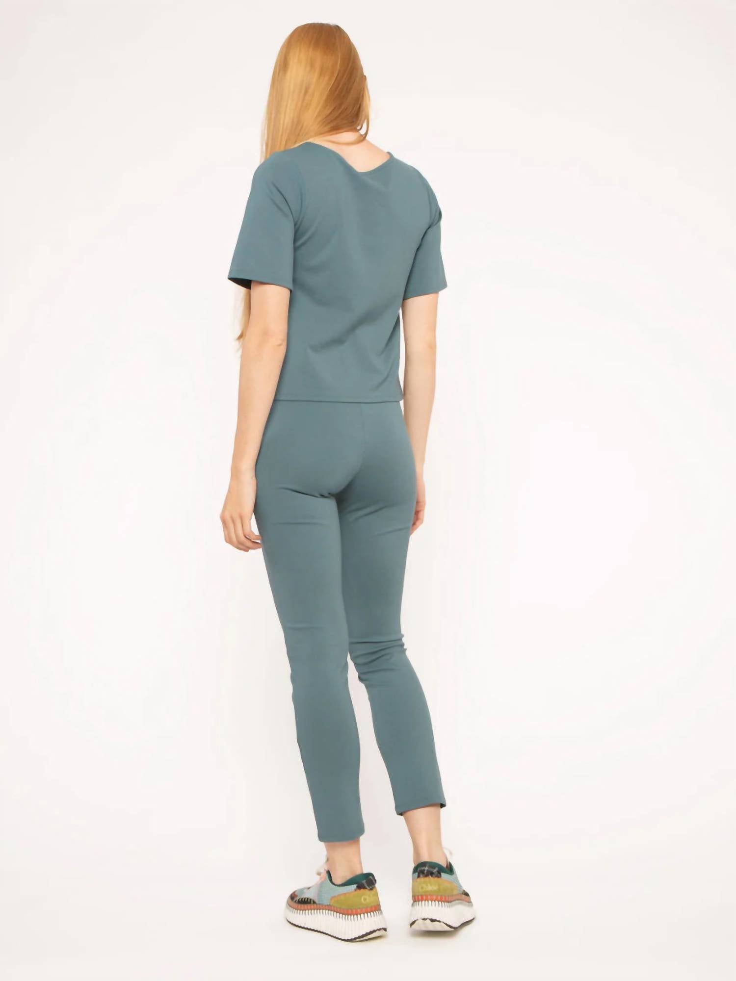 RIPLEY RADER Ponte Knit Short Sleeve Top in sea - women's t-shirt - detail view