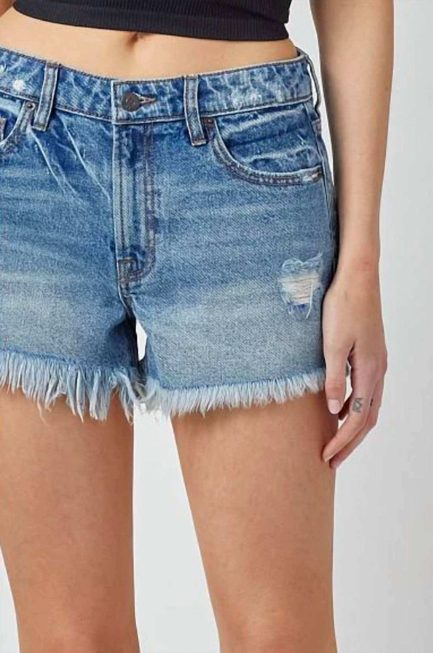Hidden - Kenzie Mid Basic Frayed Jean Shorts