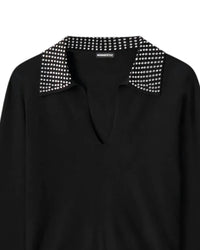 Minnie Rose - Women's Viscose Foldover Neck Top With Rhinestones