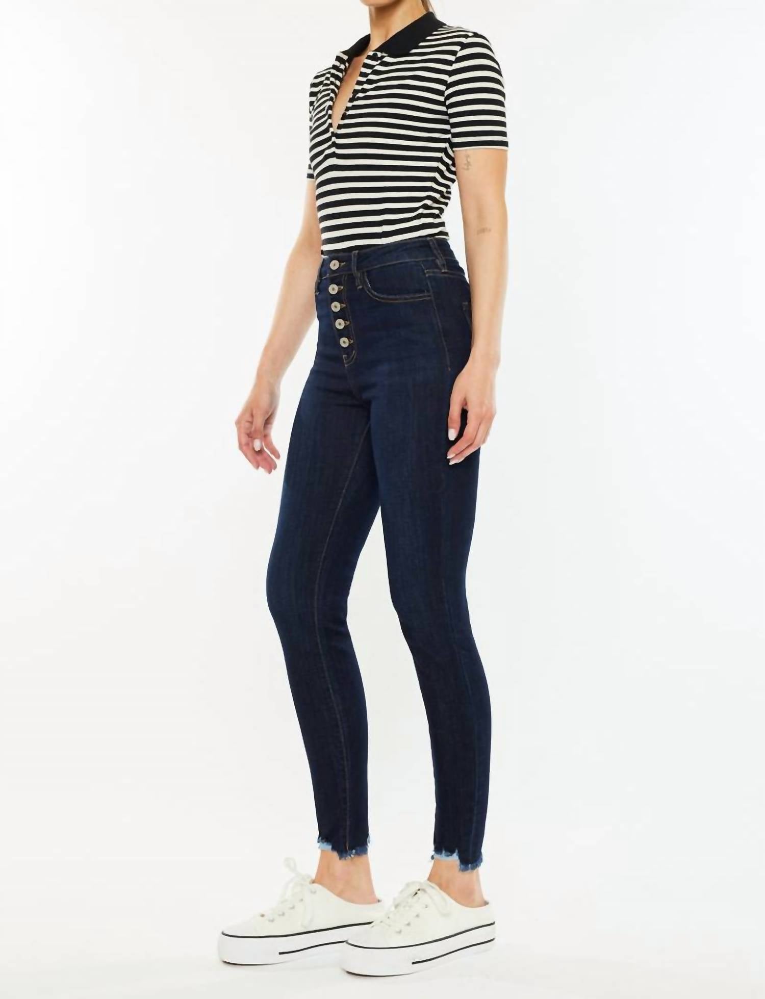 Kancan - High Rise Button Fly Distressed Super Skinny Jeans