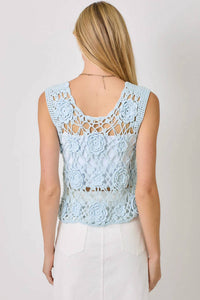 Mystree - Sleeveless Button Front Crochet Top