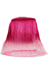 JIMMY CHOO Bon Bon Small Fringed Satin Bucket Bag in fuchsia - women's bag - view 4