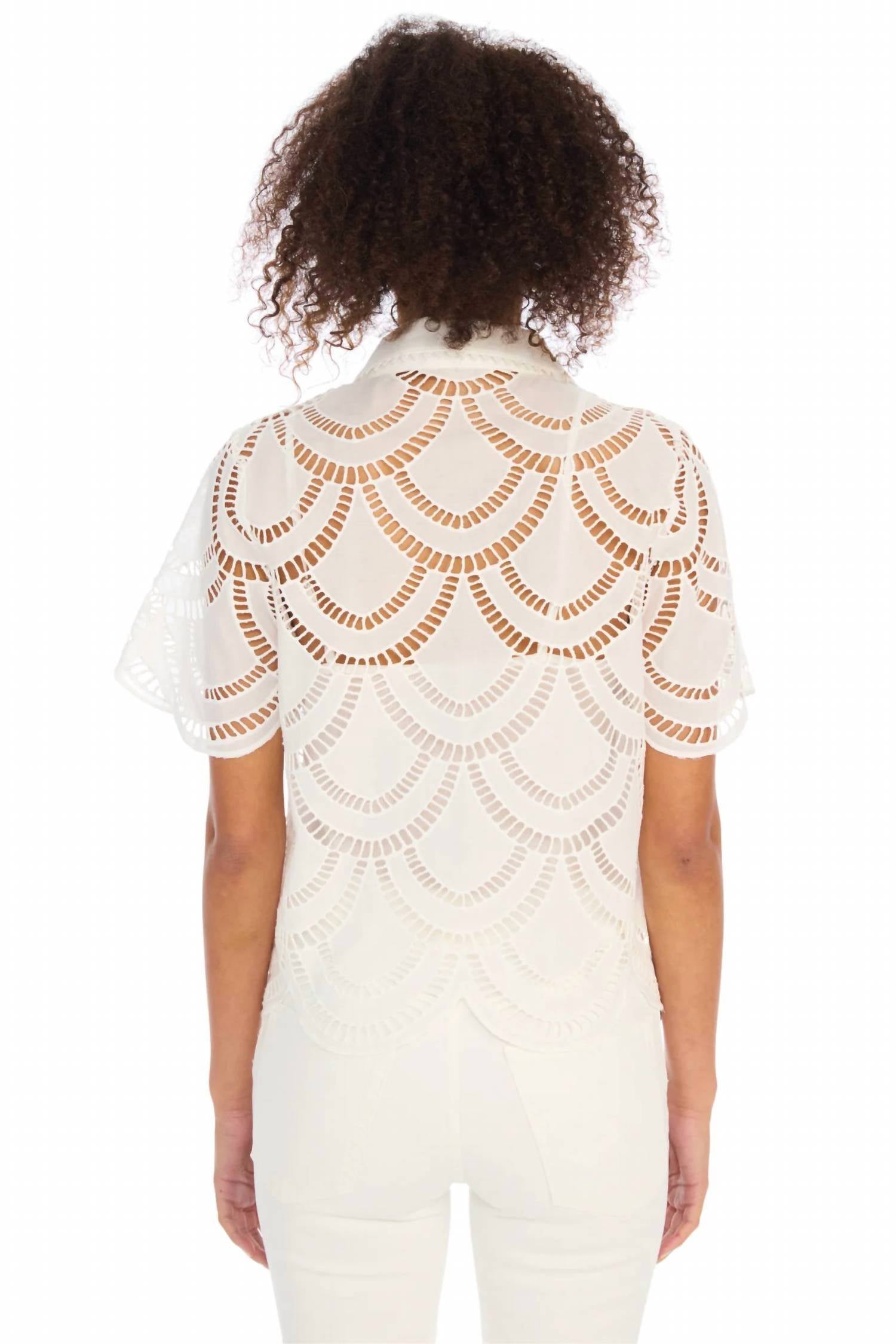 ALLISON NEW YORK Clyde Cotton Eyelet Shirt in white - women's shirt - detail view