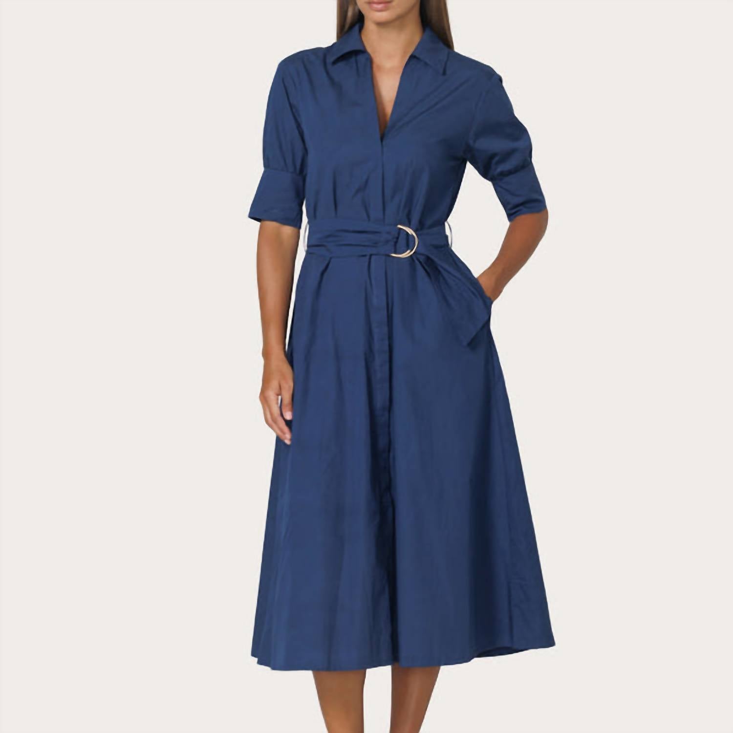 Lusana - Connie Embroidered Poplin Shirt Midi Dress