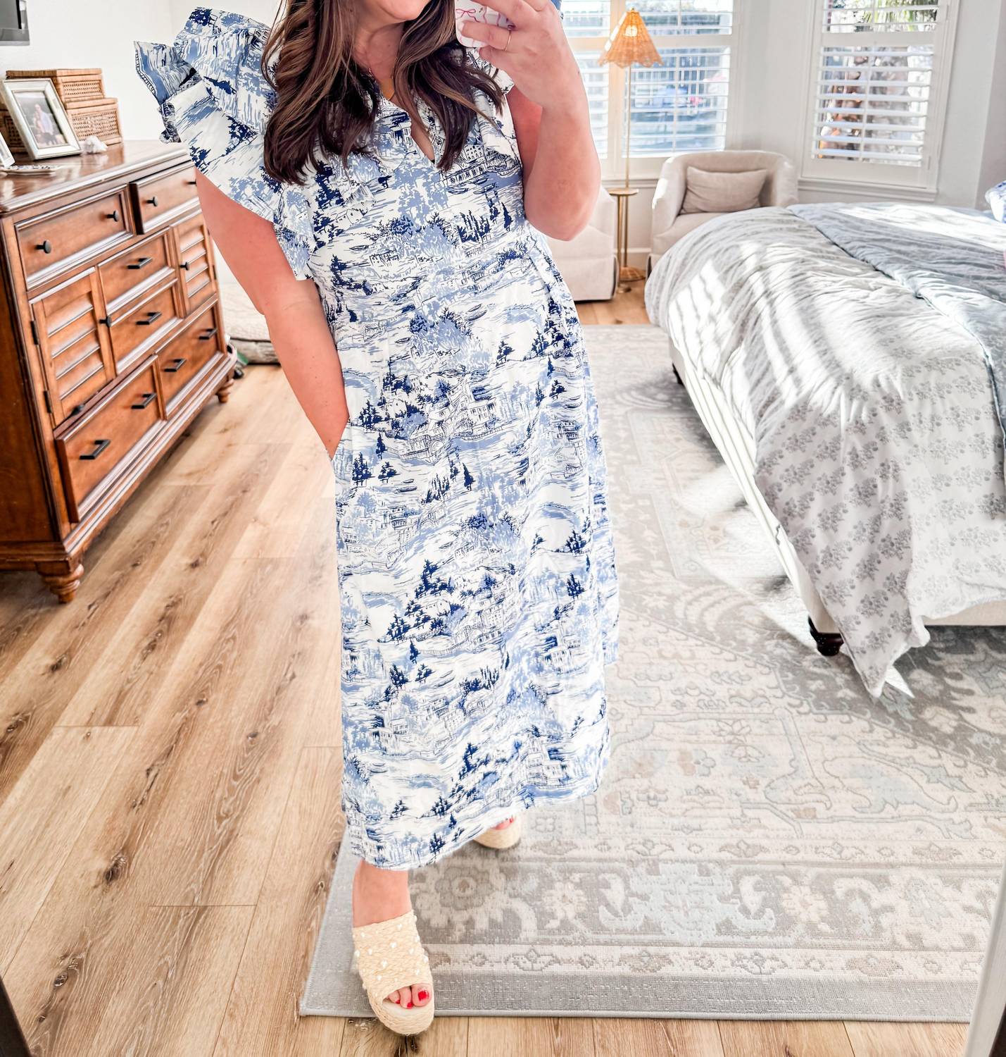 Sugarlips - Francine Toile Sky Ruffle Tiered Midi Dress