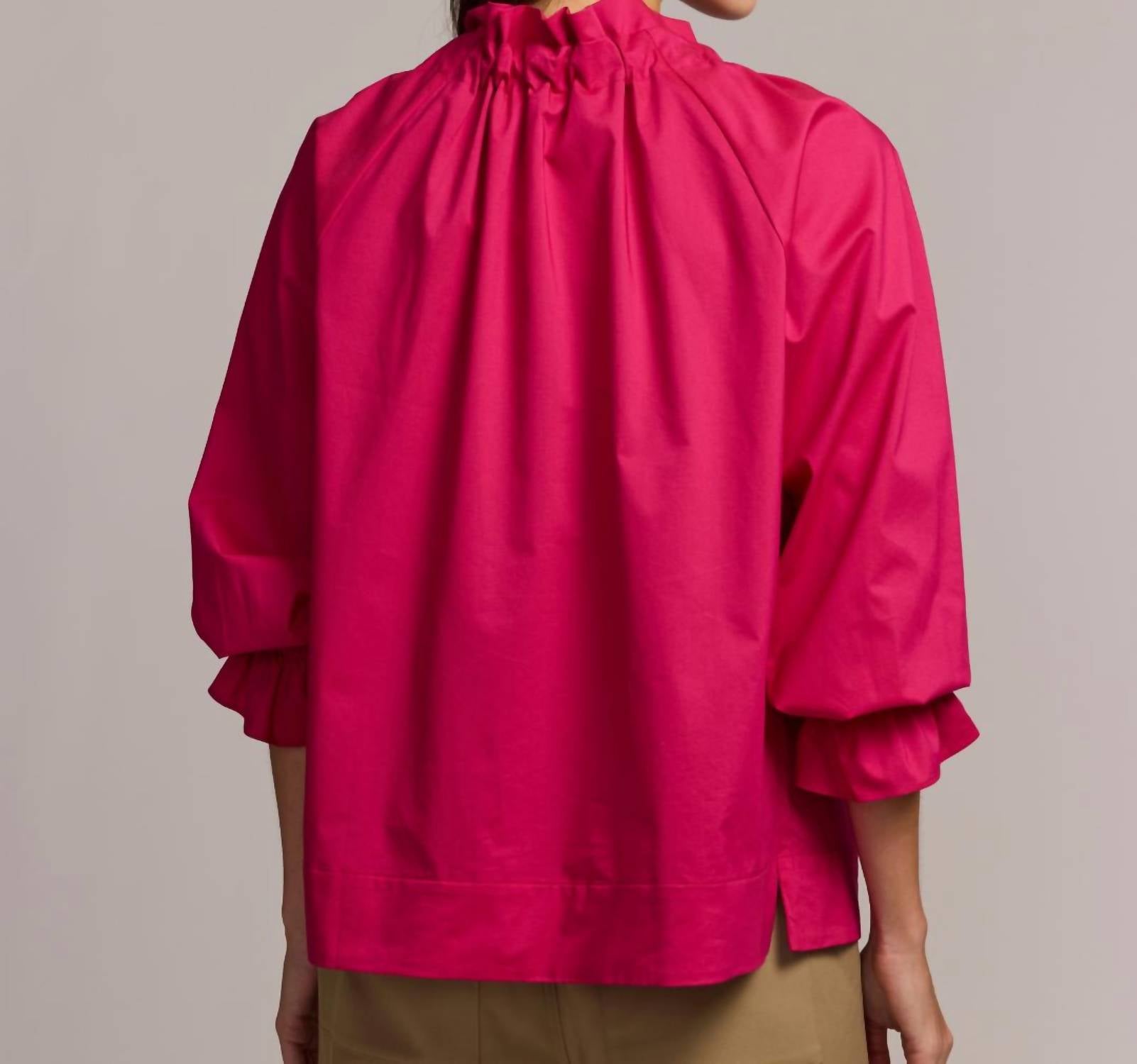 Hinson Wu Alina Long Sleeve Shirt Top in raspberry - women's blouse - alternate view