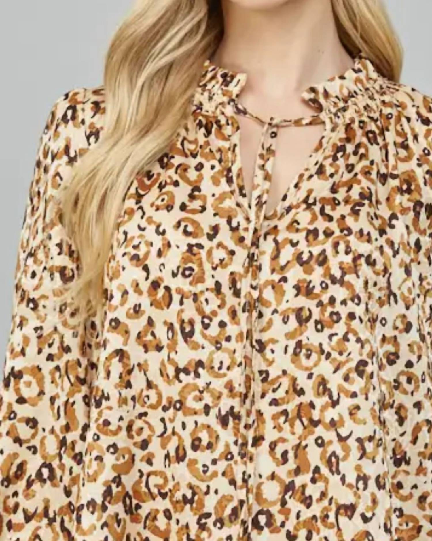 Fate - Animal Print Ruffled Tie Neck Blouse