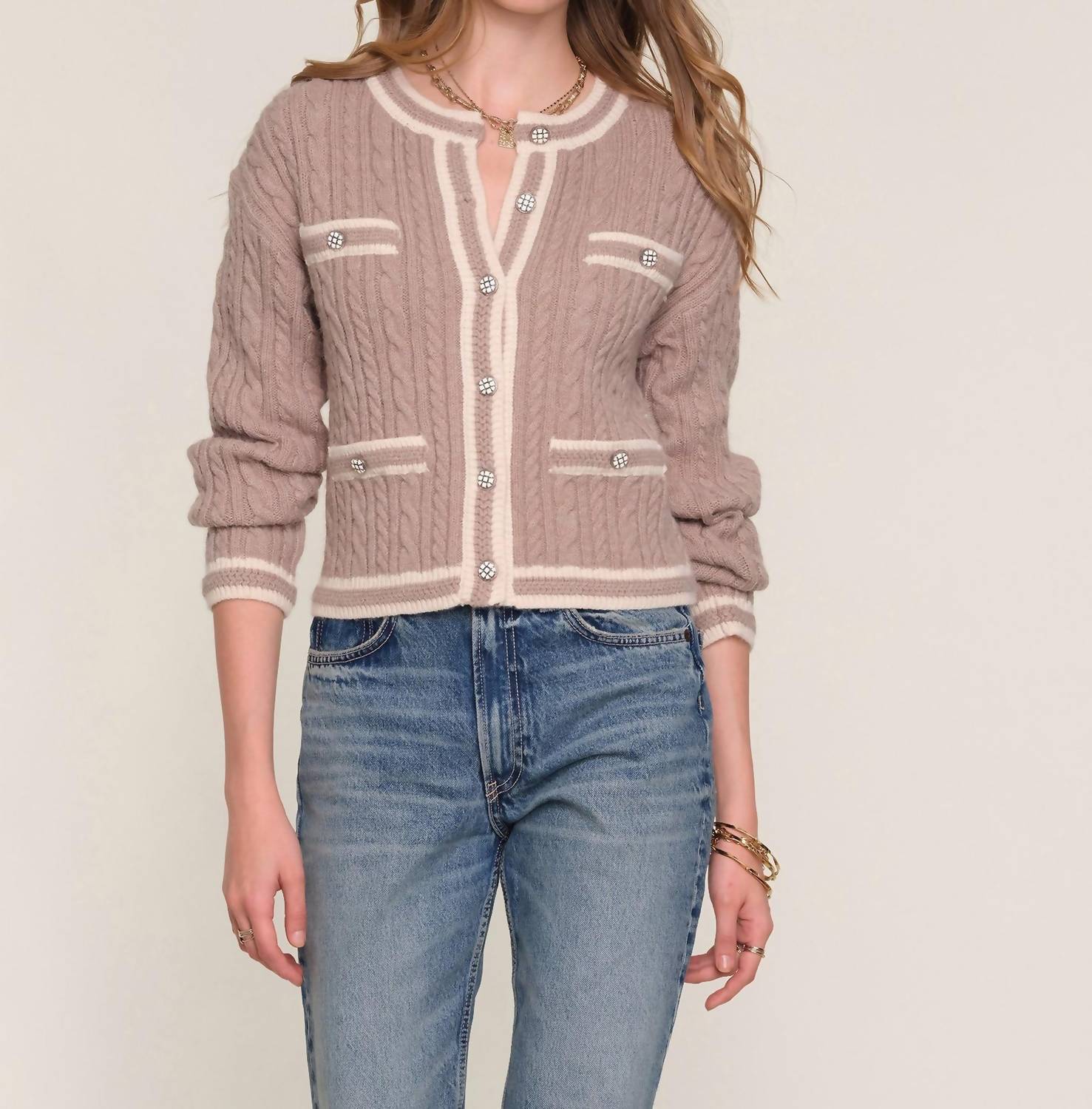 heartloom Yara Crew Neck Cardigan in sand - women's cardigan