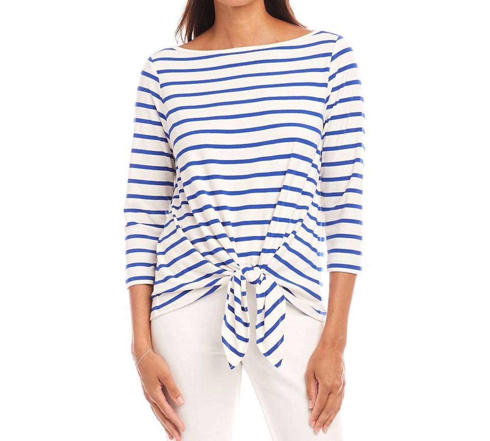 Karen Kane - Women's Stripe Boatneck Tie Front Top