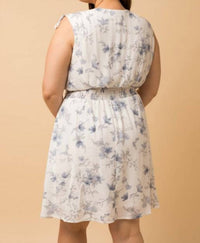 Sheeveless Shoulder Ruching Waist Smocking Floral Print Dress