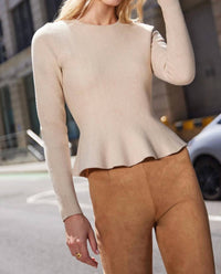 Generation Love Panache Peplum Long Sleeve Sweater in beige - women's sweater