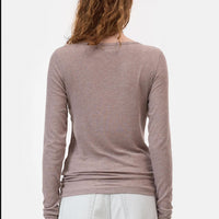 CLOSED Ripped Ribbed Long Sleeve Tee in beige - women's long sleeve top - detail view