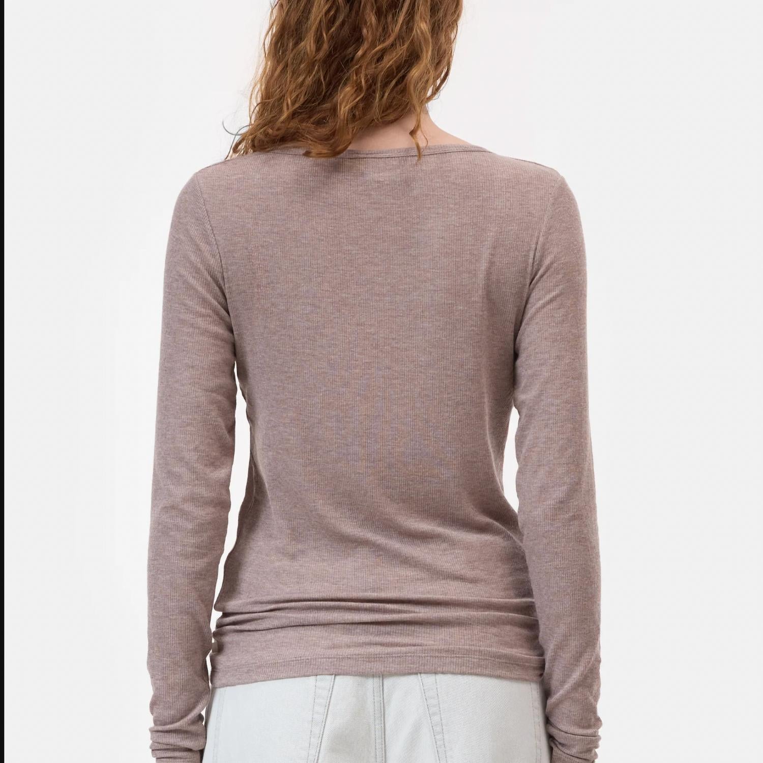 CLOSED Ripped Ribbed Long Sleeve Tee in beige - women's long sleeve top - detail view