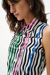 Joseph Ribkoff - Stripes Belted Shirt Dress