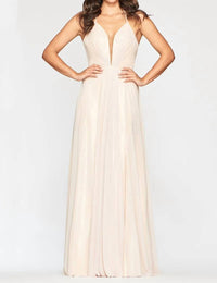 FAVIANA Glitter Chiffon V-Neck Dress in champagne - women's dress