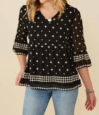 Hayden La - Tulip Sleeve Embroidered Border Blouse