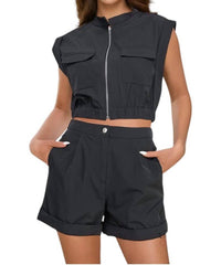 Milk & Honey - Short Sleeve Vest Top With Rolled Up Short Set